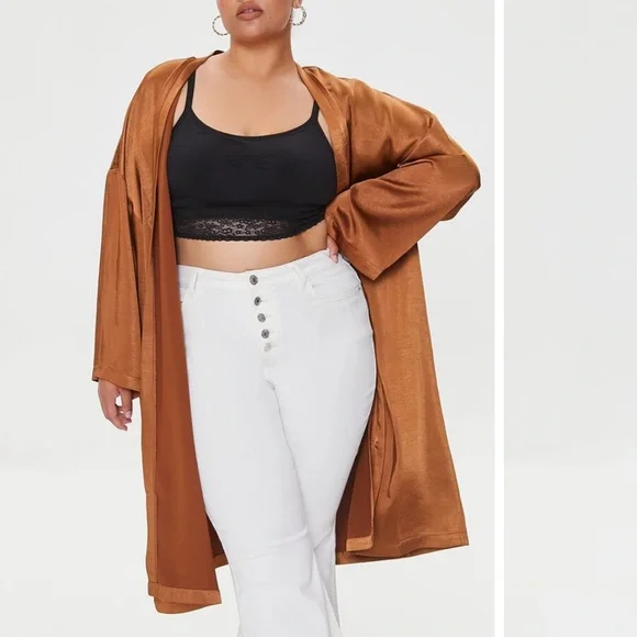 •Plus Size• Open-Front Satin Kimono - Picture 2 of 5